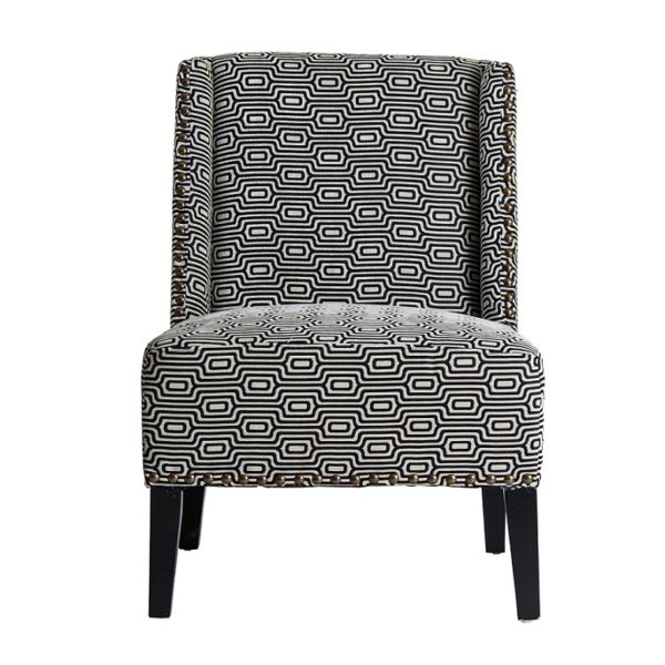 27127 Sillón de diseño vintage ENNA tela blanco y negro dibujos geométricos