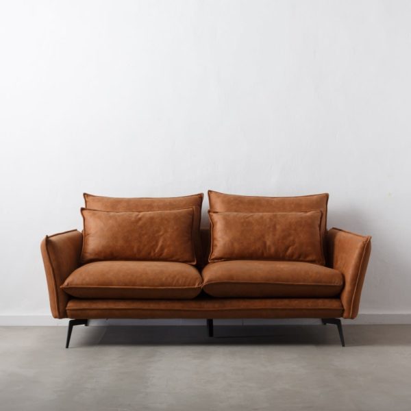 152776 Sofá de 2 plazas de diseño vintage industrial 188 tapizado camel y patas hierro negro