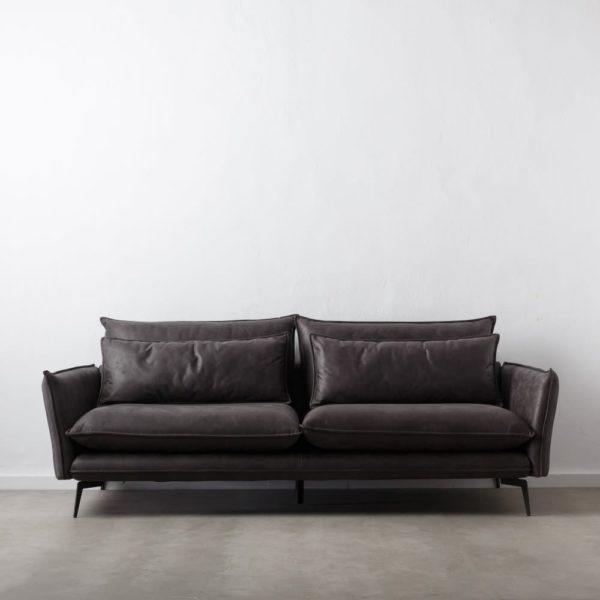 152781 Sofá de 3 plazas de diseño vintage industrial 232 tapizado gris y patas hierro negro