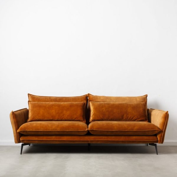 152610 Sofá de 3 plazas de diseño moderno 232 tapizado color ocre y patas hierro negro