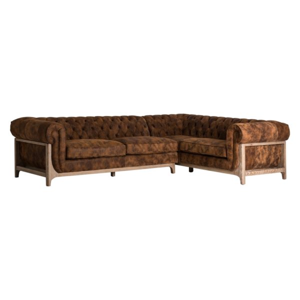 24463 Sofá tipo chester de diseño vintage KEILA 289 madera de fresno y piel marrón