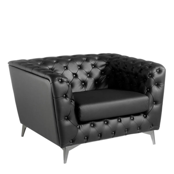 FL1838-1P-NEGRO Sillón de diseño tapizado en piel capitoné y acero