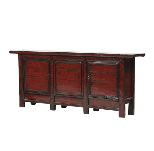BB934 Aparador de diseño oriental chino 230 madera color rojo envejecido