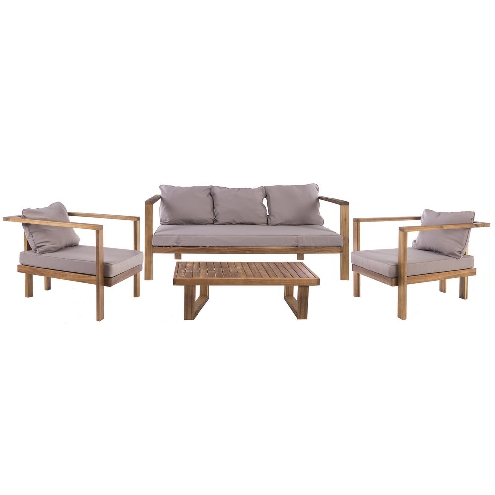 82610 Conjunto para exterior CRISTY sofá, 2 sillones y mesa madera gris | PRIMERA AVENIDA
