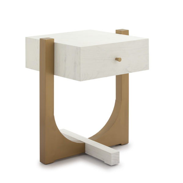 16036/00 Mesita de noche de diseño Art Decó 51 madera blanca y metal dorado