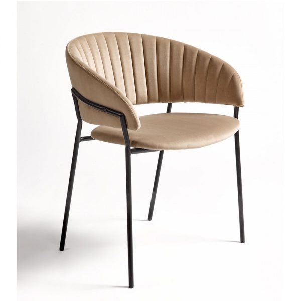 ORISA-B Sillón o silla de diseño vintage terciopelo color beige y metal negro