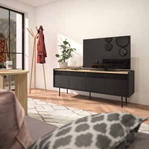 Mueble de diseño minimalista acabado negro y roble 2
