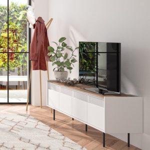 Mueble de televisión diseño minimalista blanco y nogal 2