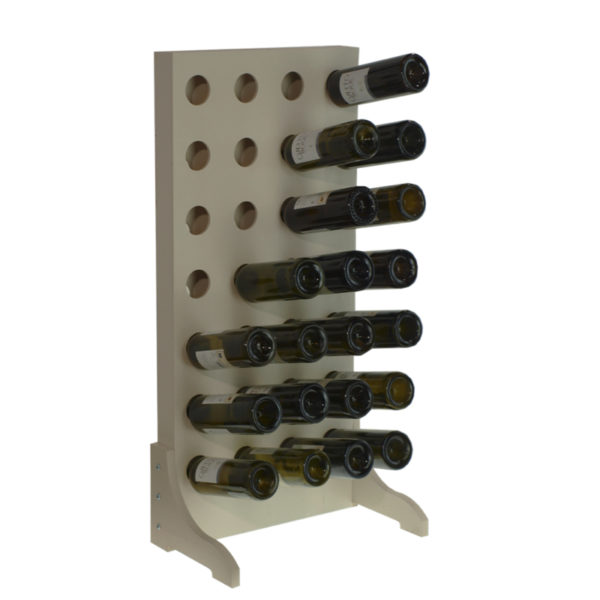 Mueble botellero expositor MENCIA/CHARDONNAY de madera blanco para 28 botellas