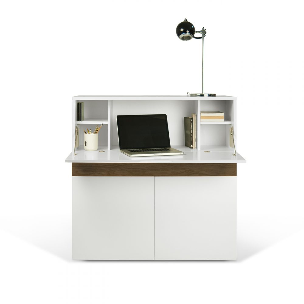 054099 Mueble de trabajo / escritorio FOCUS diseño nórdico blanco y nogal