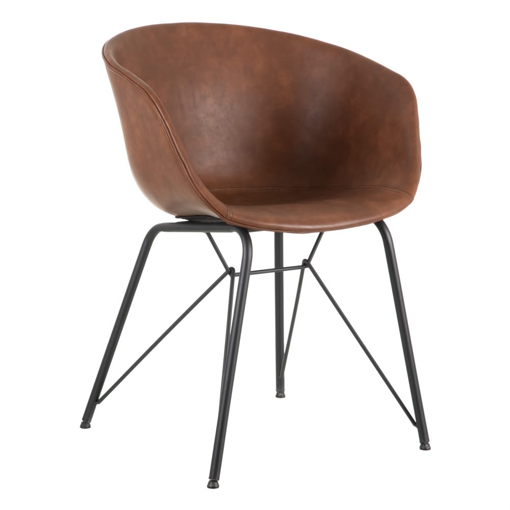 153101 Silla de diseño vintage industrial símil piel camel y patas metal negro