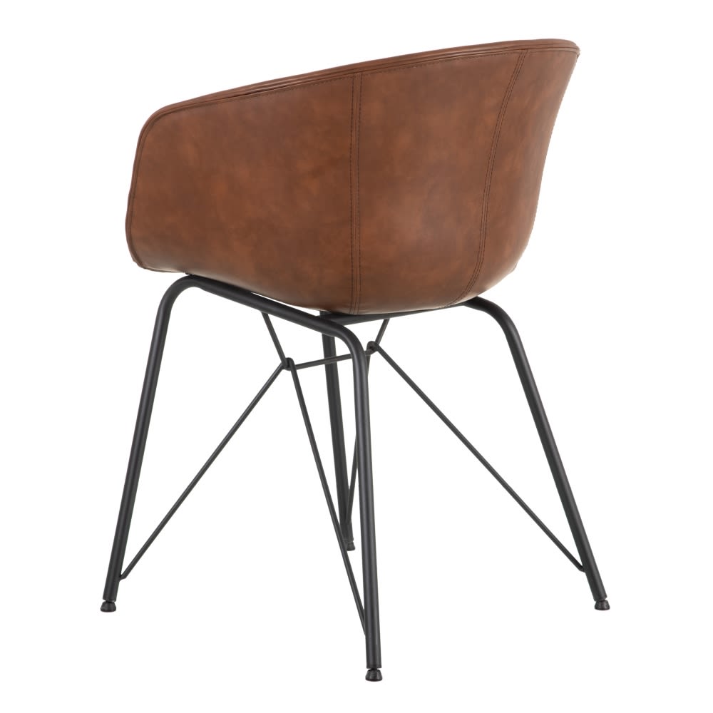 153101 Silla de diseño vintage industrial símil piel camel y patas metal negro - Imagen 3