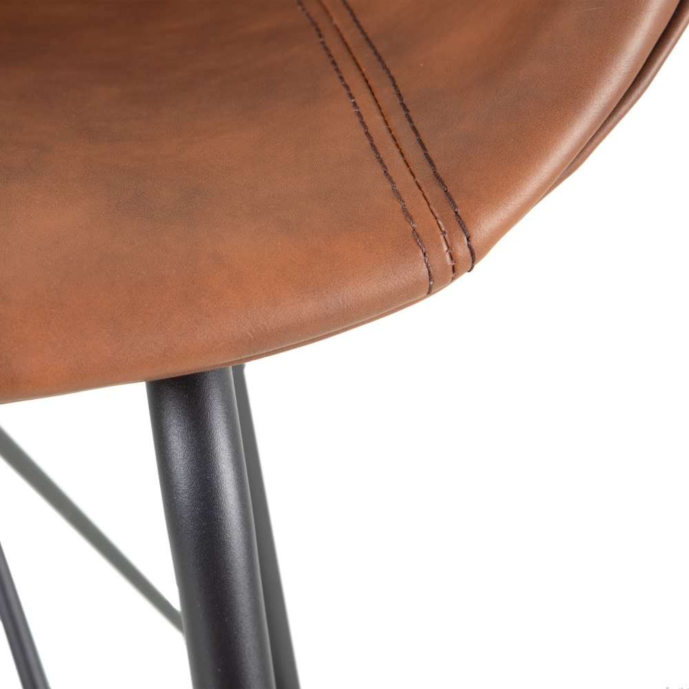 153101 Silla de diseño vintage industrial símil piel camel y patas metal negro - Imagen 4