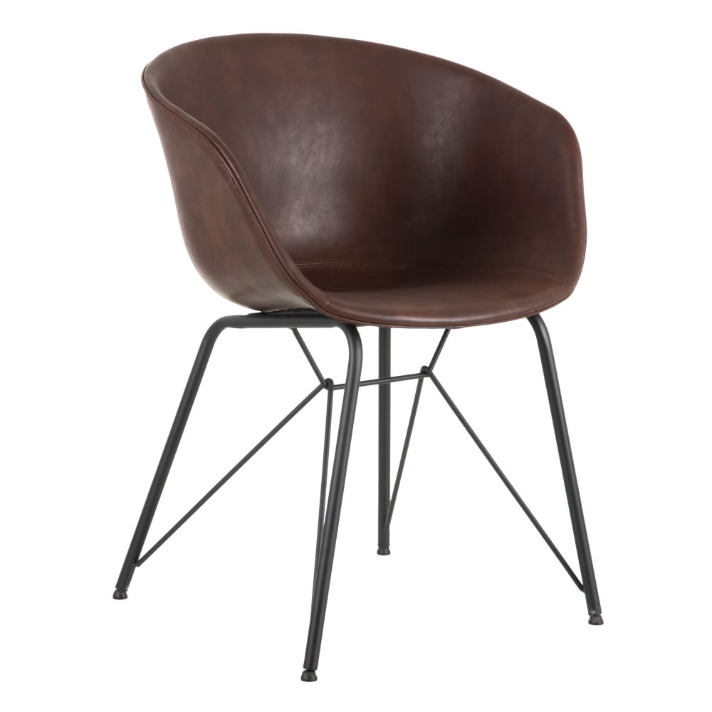 153102 Silla de diseño vintage industrial símil piel marrón oscuro y patas metal negro