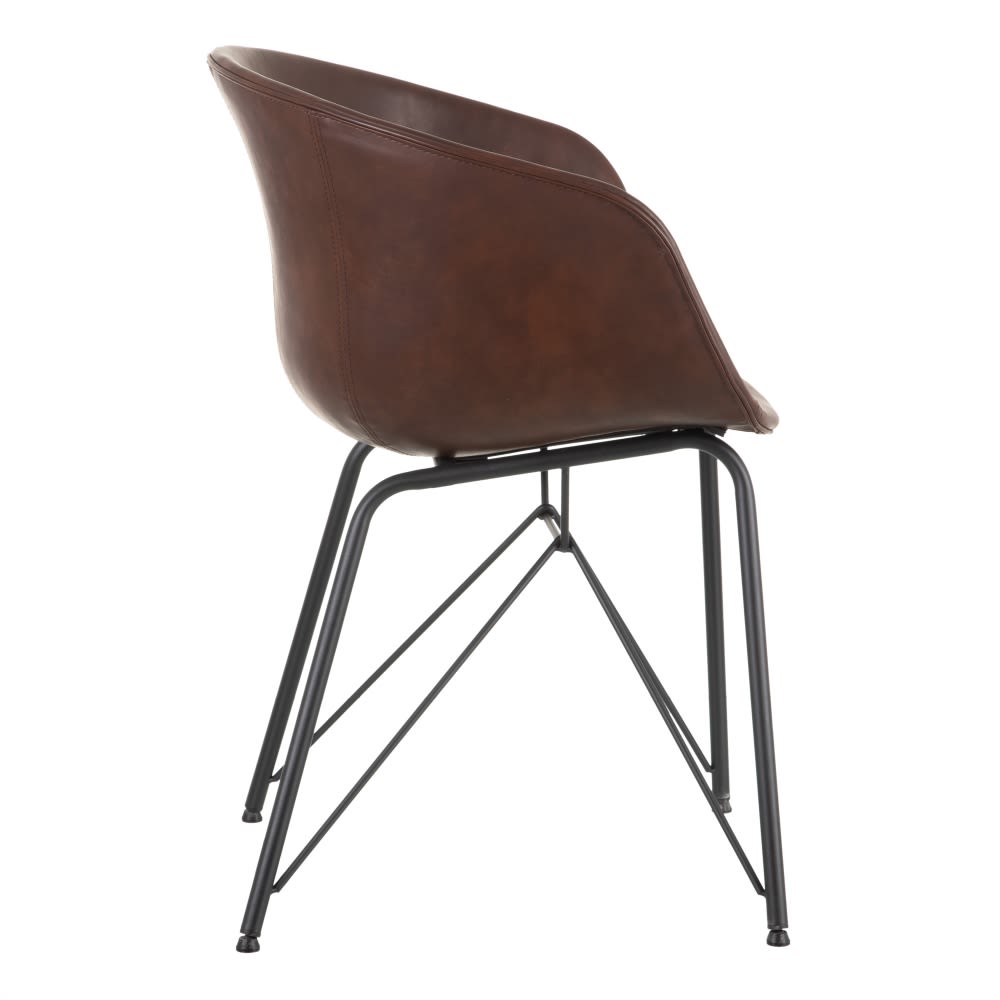 153102 Silla de diseño vintage industrial símil piel marrón oscuro y patas metal negro - Imagen 2
