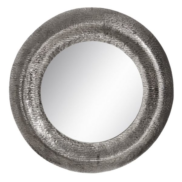 105934 Espejo redondo de diseño vintage 64 de metal acabado plata