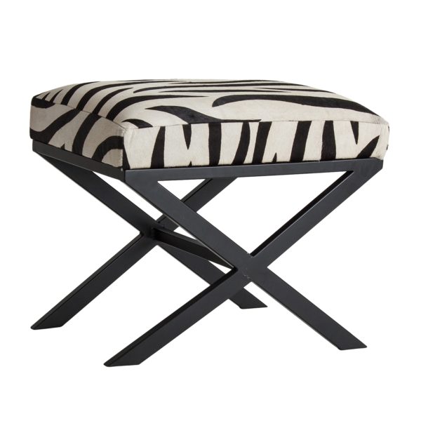 28033 Pie de cama de diseño vintage MIDLAND 60 cuero estampado cebra y acero negro