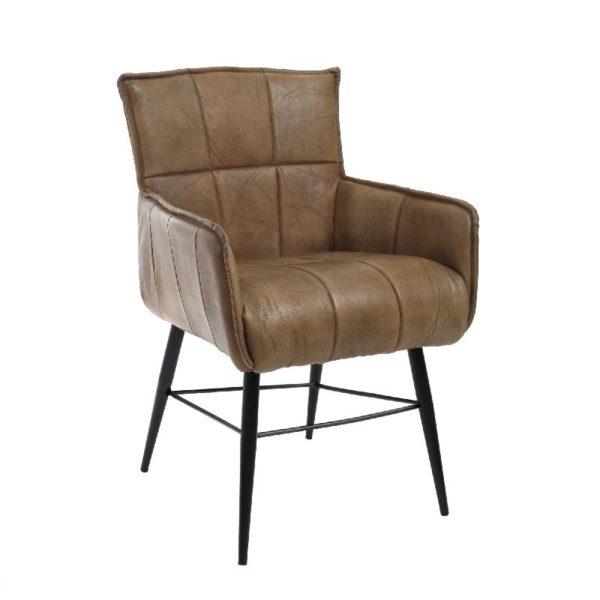 685767 Silla con reposabrazos de diseño vintage industrial piel búfalo beige