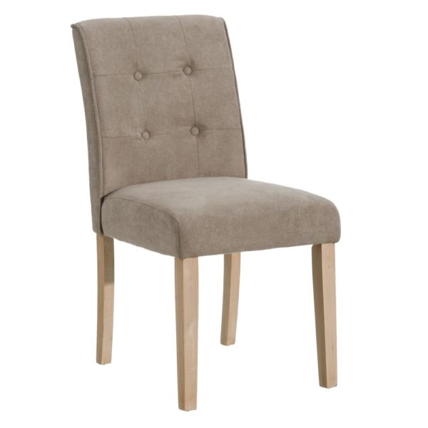 151057 Silla de diseño clásico tapizado capitoné tono taupe y patas de madera