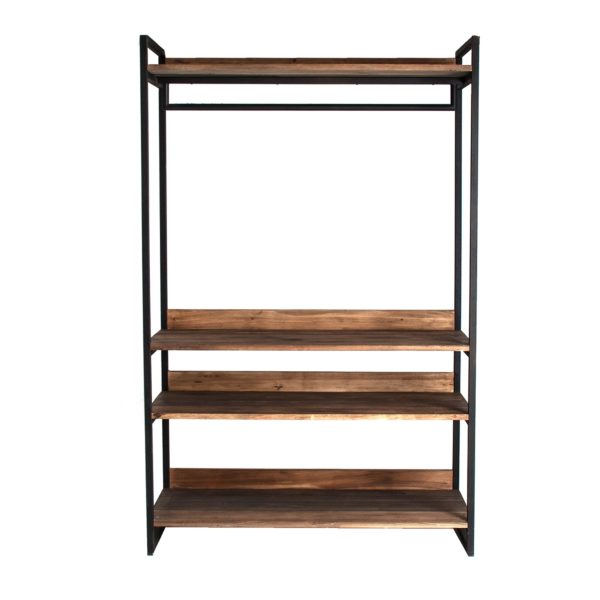 27043 Estantería de diseño industrial BERN 203 hierro negro y madera natural