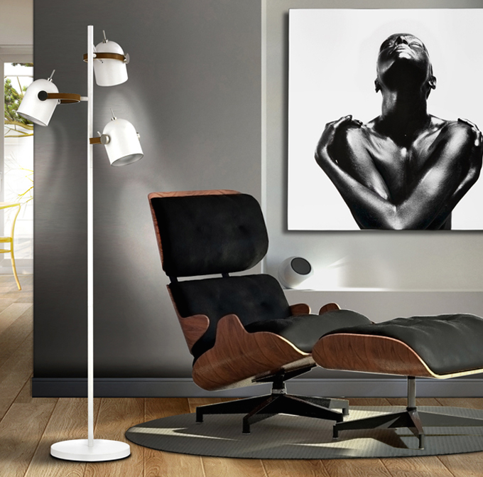 346246 Lámpara de pie LED de diseño moderno ADAME 152 metal acabado blanco mate y plata