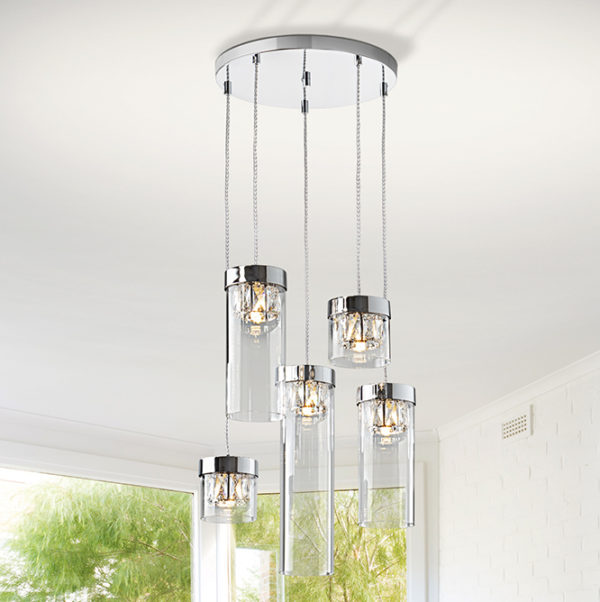 689253 Lámpara de techo redonda LED de diseño moderno AVA Ø43 metal acabado cromo y cristal