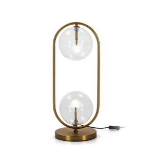 Lámpara sobremesa vintage Art Decó óvalo metal dorado y 2 esferas cristal