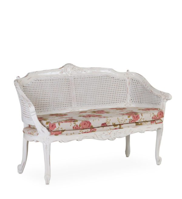 658100 Banco de estilo clásico vintage JULIET flores madera acabado blanco desgastado