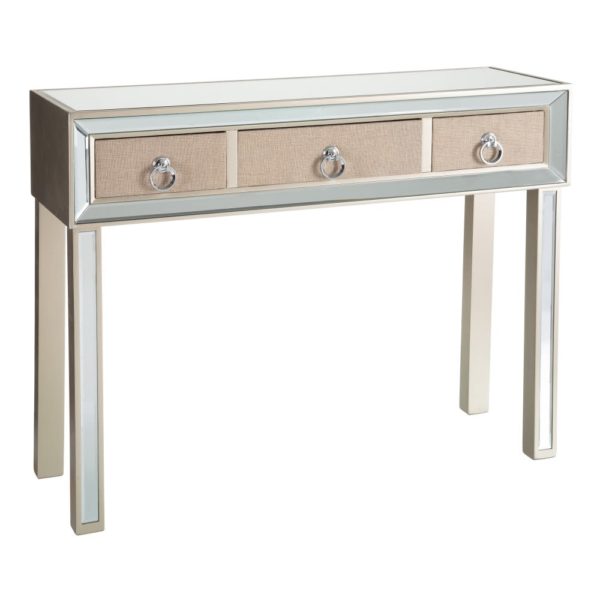 153020 Consola de diseño vintage 99 en color beige y espejo plata