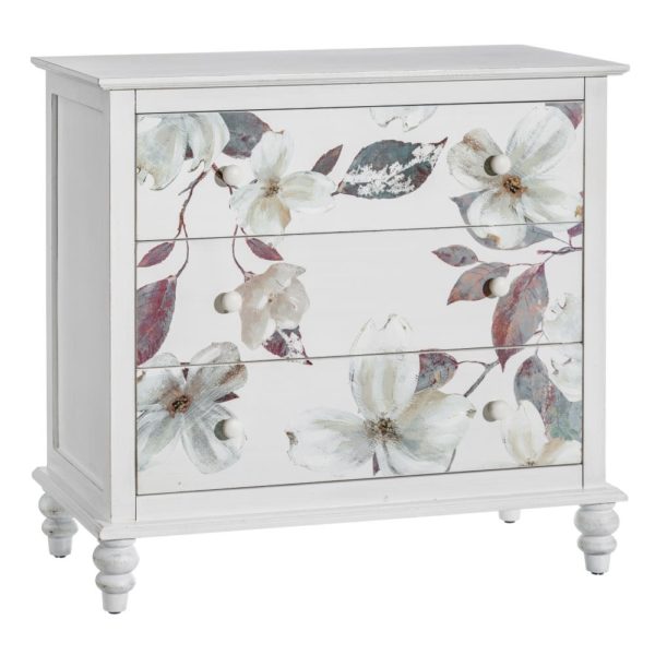 121753 Cómoda de diseño vintage 90 madera blanco con flores pintada a mano