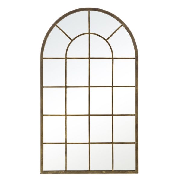 121420 Espejo de diseño ventana 110 de metal acabado oro viejo