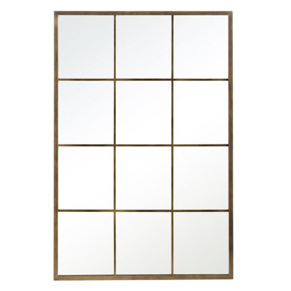 121421 Espejo de diseño ventana 120 de metal acabado oro viejo