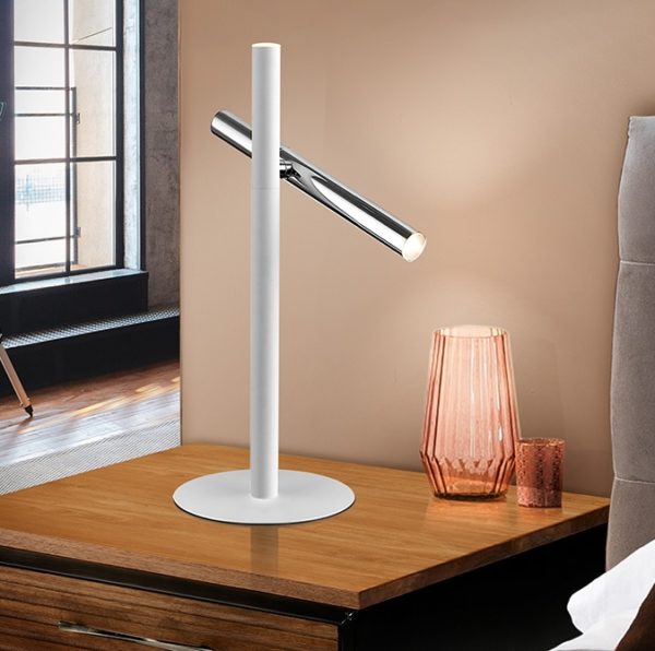 373581 Lámpara de sobremesa LED VARAS 53 de diseño moderno metal acabado cromo y blanco mate