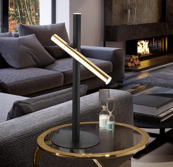 373579 Lámpara de sobremesa LED VARAS 53 de diseño moderno metal acabado oro brillo y negro mate