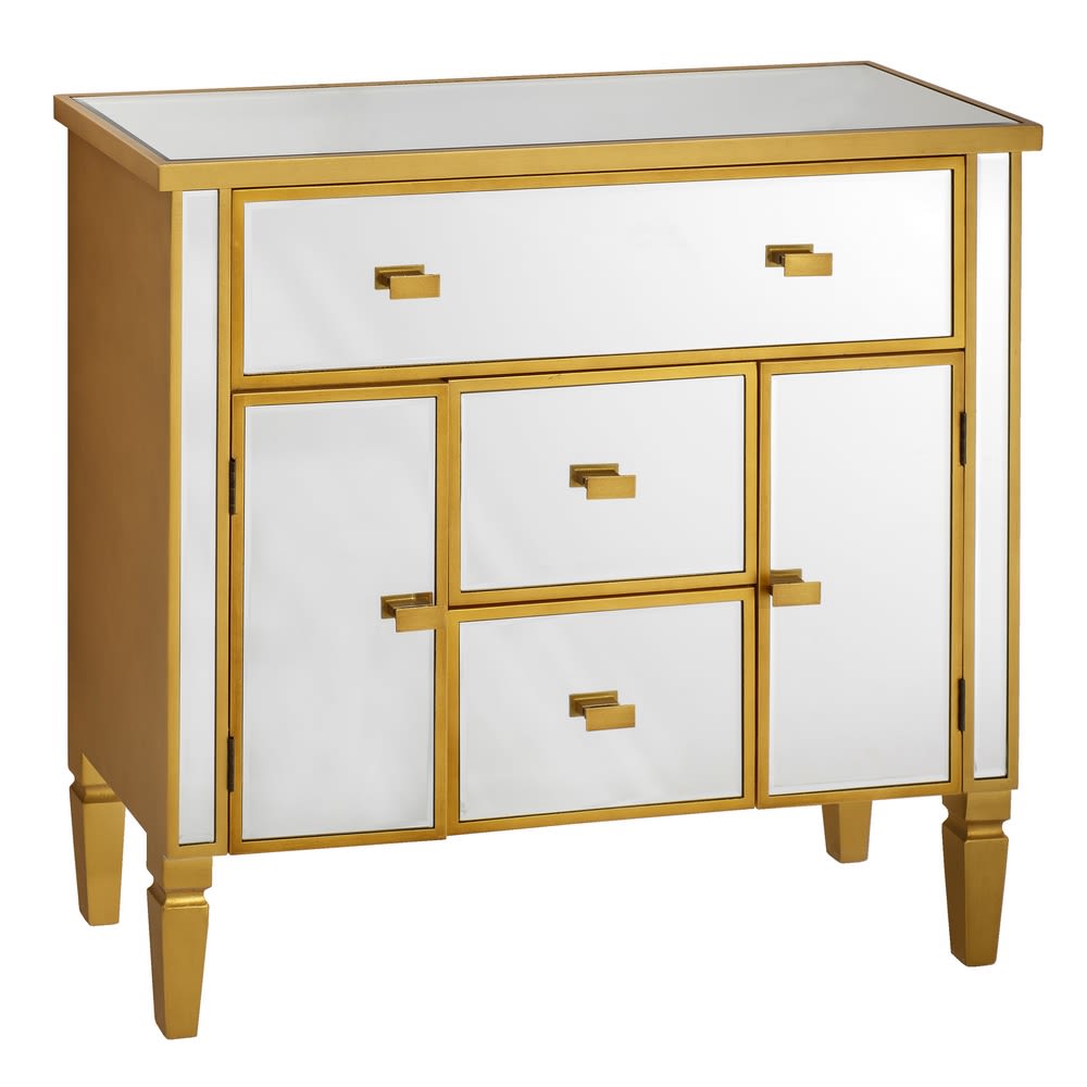 107656 Mueble recibidor de diseño vintage Art Decó 83 madera acabado oro y  espejo