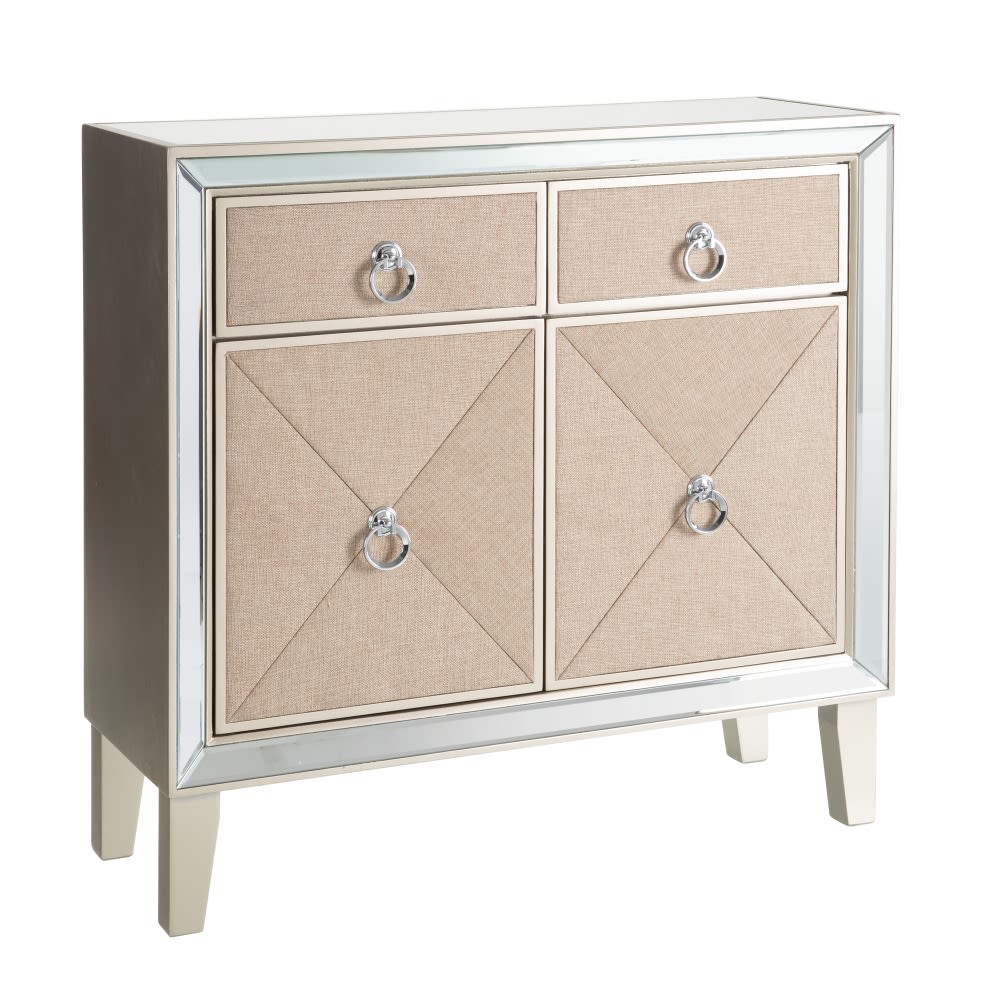 153023 Mueble recibidor de diseño vintage 80 en color beige y espejo plata