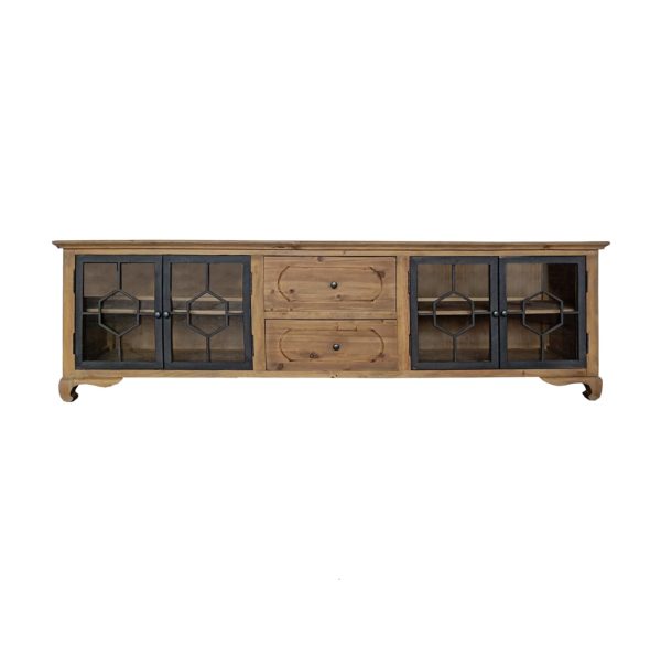 27019 Mueble de televisión de diseño colonial LAVIK 220 madera color natural