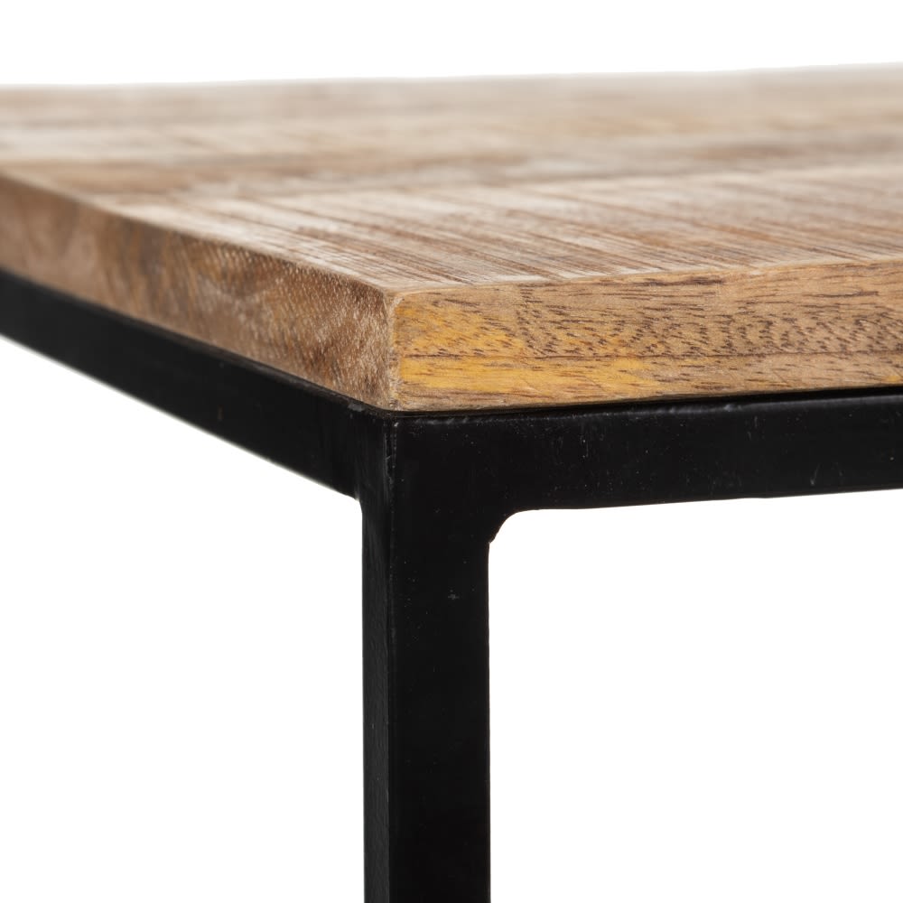 6133-RE Mesa de centro de diseño vintage madera de roble y patas de aspa  metal dorado