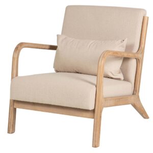 800028 Sillón butaca de diseño nórdico madera natural y tapizado lino beige