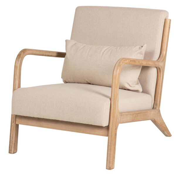 800028 Sillón butaca de diseño nórdico madera natural y tapizado lino beige