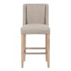 800034 Taburete alto de diseño clásico 67 madera y lino gris con tachuelas y anilla