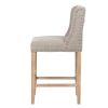 800034 Taburete alto de diseño clásico 67 madera y lino gris con tachuelas y anilla