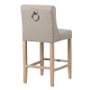 800034 Taburete alto de diseño clásico 67 madera y lino gris con tachuelas y anilla