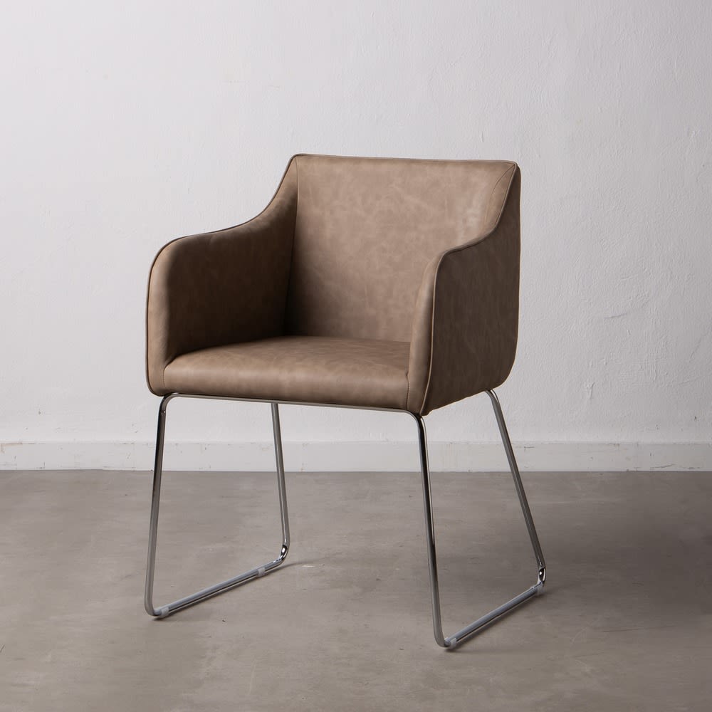 600016 Silla de diseño vintage industrial símil piel beige y patas metal - Imagen 3