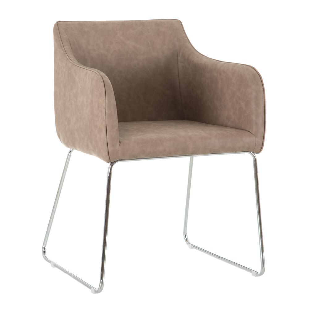 600016 Silla de diseño vintage industrial símil piel beige y patas metal