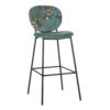 600125 Taburete alto de diseño vintage tapizado en color azul con flores y patas de metal negro - Imagen 5