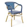 Sillón silla reposabrazos diseño vintage aluminio color madera trenzado azul y blanco (1)