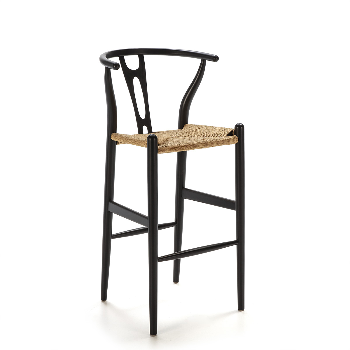 25714/00 Taburete diseño vintage madera negro y asiento ratán | PRIMERA AVENIDA