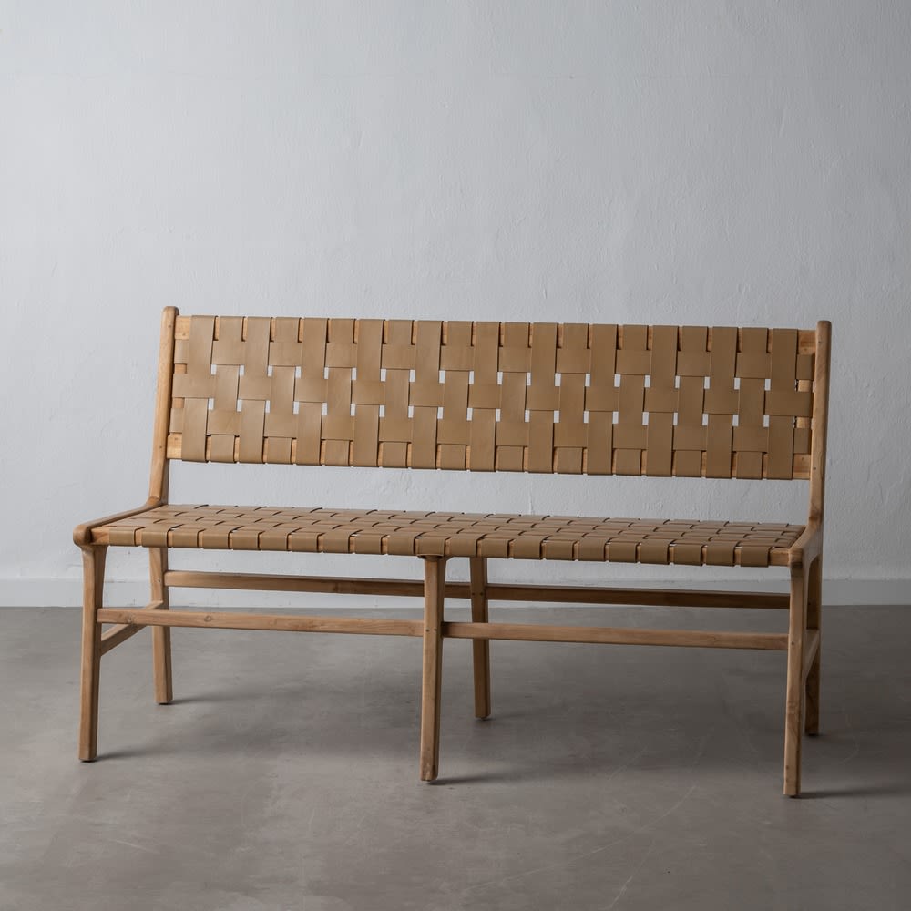 608030 Banco diseño rústico vintage 100 madera y asiento fibras naturales  trenzadas