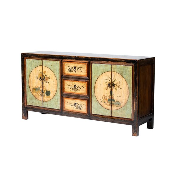 JM804 Aparador de diseño oriental 165 madera antigua puertas dibujos florales